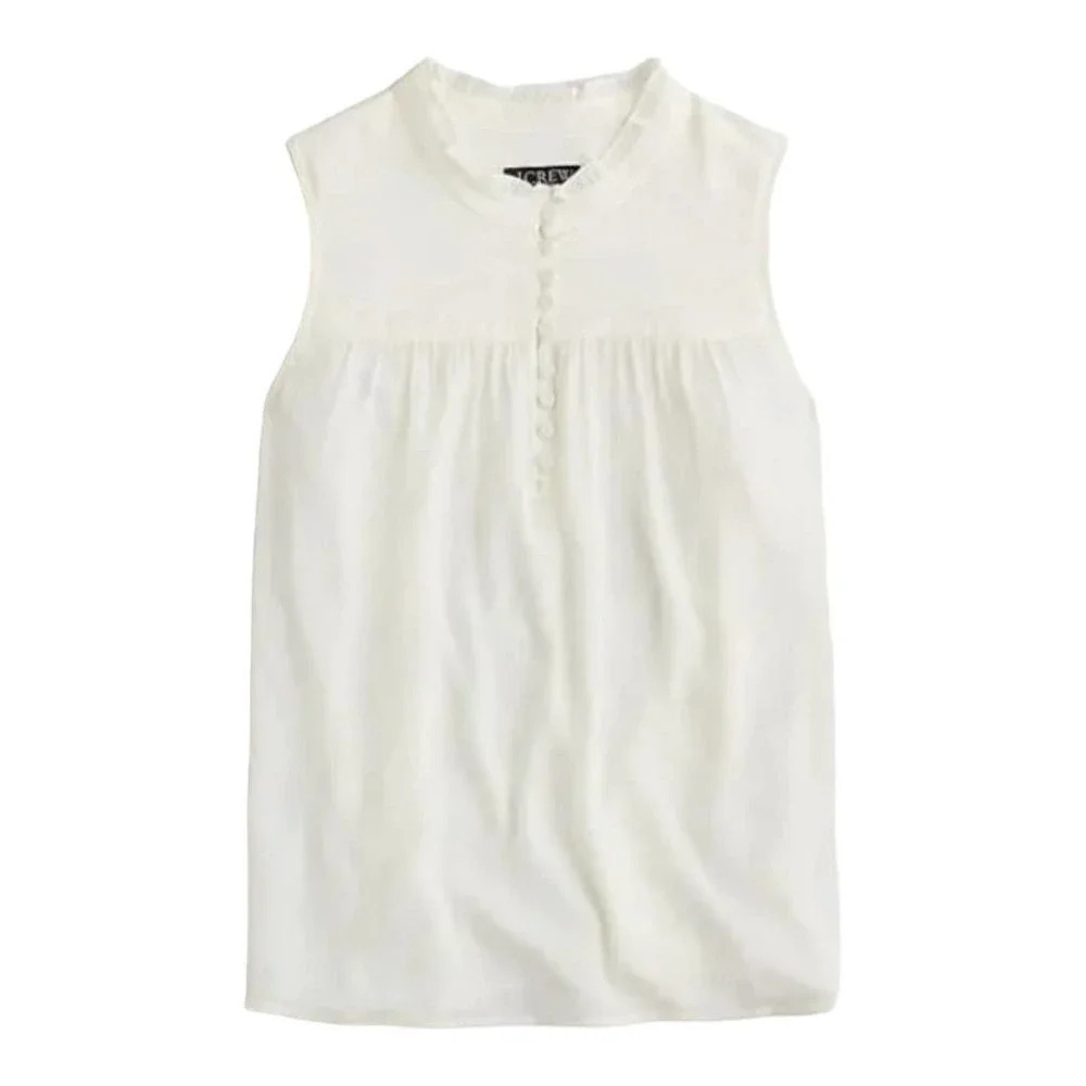 J.Crew Ivory Sleeveless Button Front Ruffle Neck Popover Top